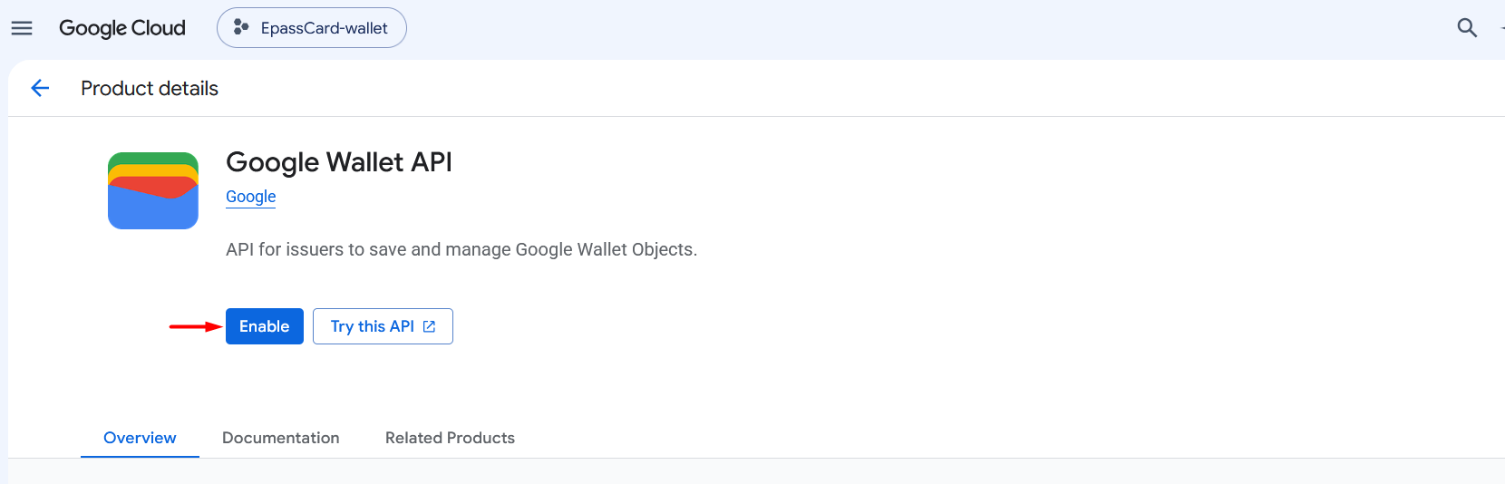 Enable Google Wallet API