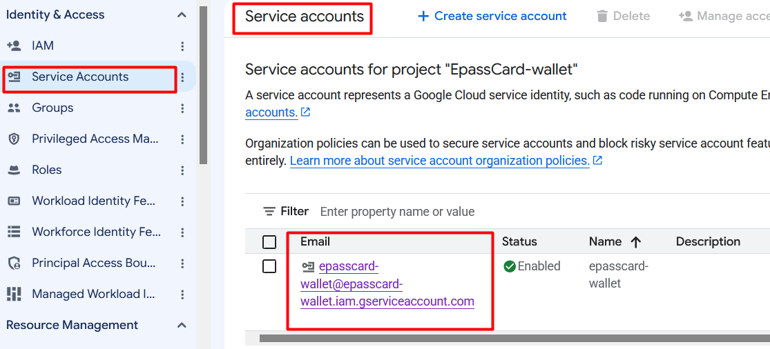 Copy service account email