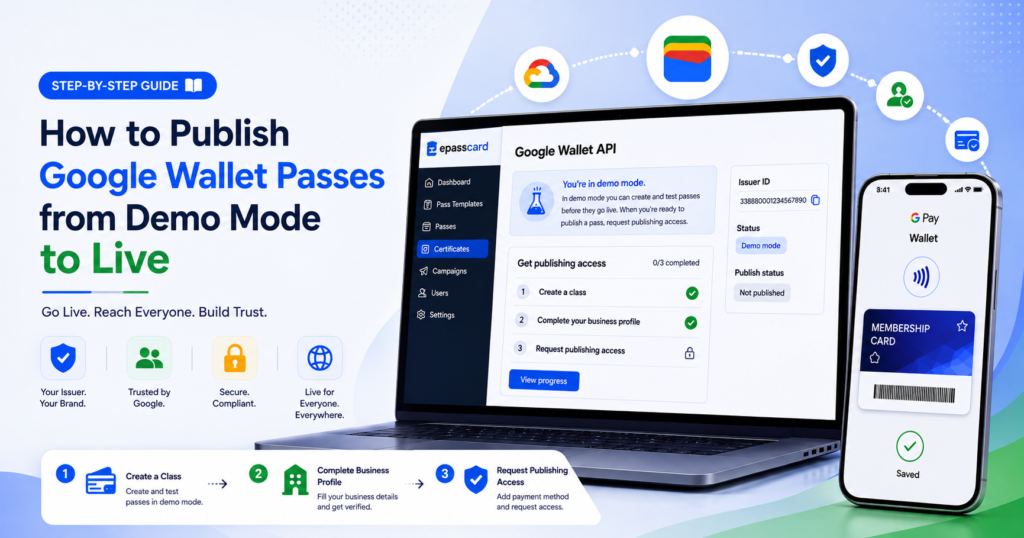 How to publish Google Wallet passes from demo mode to live using Google Wallet API and EpassCard